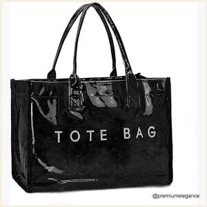 Large PVC Tote Bag with Letter Print, Waterproof Work Purse Shoulder Bag